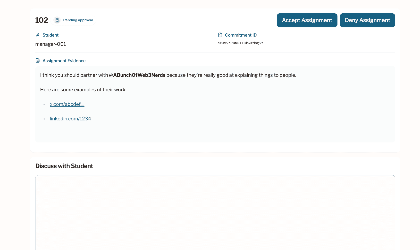 Approve Assignments - Assignment review and approval interface